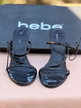 BeBe Women's Black Patent Strappy Heeled Sandals